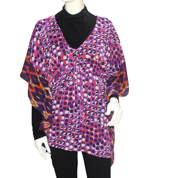 Fraas Tops - FRAAS Sheer Purple Abstract Dot V-Neck Batwing Sleeve Top
